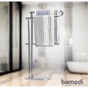 Bamodi Freestanding Towel Rack for Bathroom-Offset Bath Towel Rack, Shiny Silver